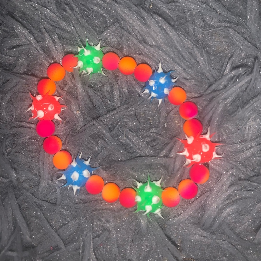 Fluorescent Rainbow Beaded Rubber Spike Bracelet